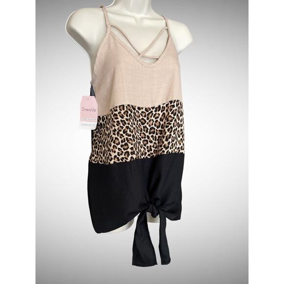 First Love Tie Front Tank Style Top, Strappy, Leopard, NWT, Small - Picture 1 of 7